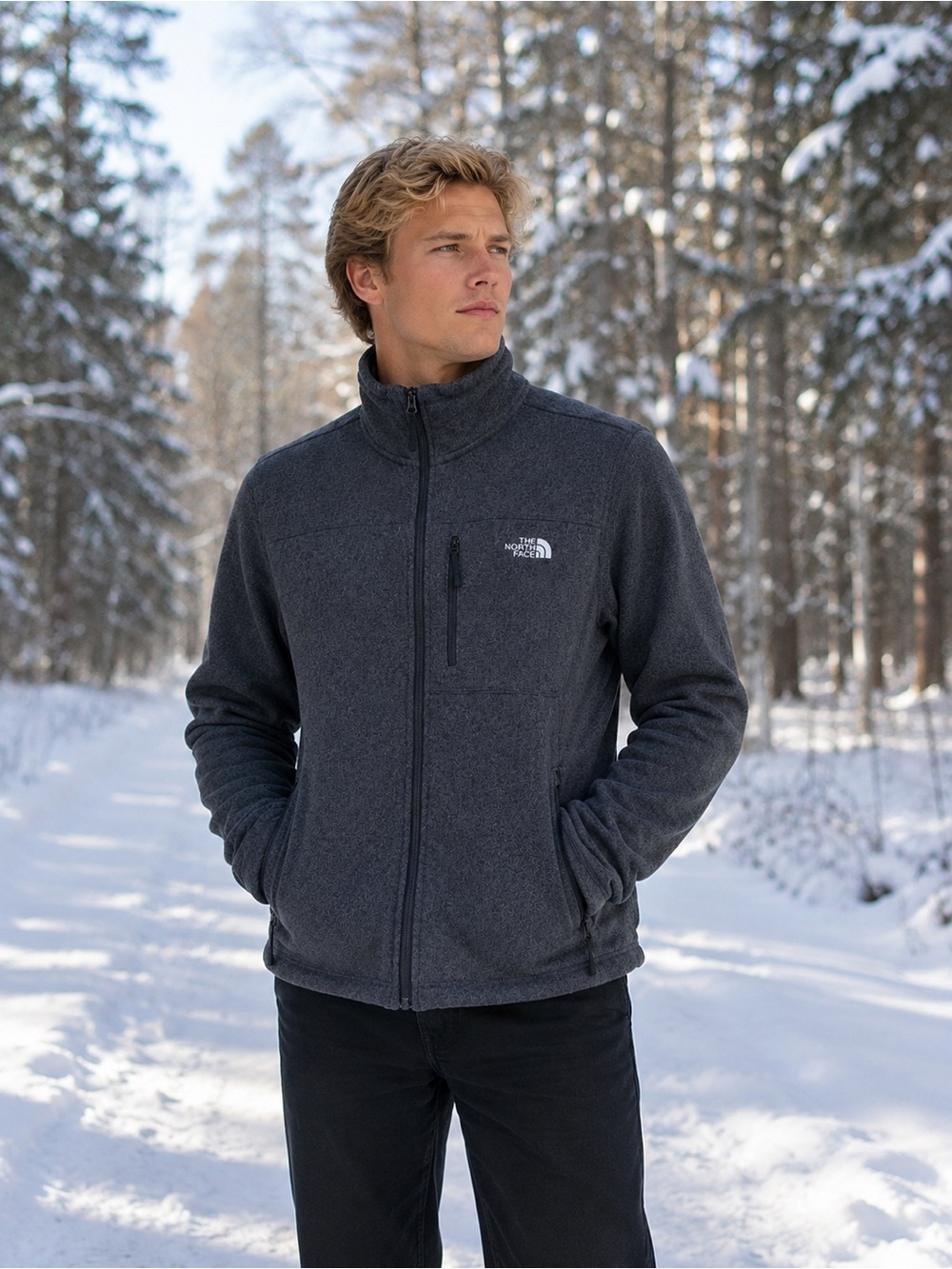 XL - The North Face Men's Charcoal Full-Zip Fleece Jacket
